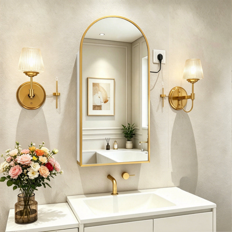 Mevser Metal Arch Mirror, Gold, 32.3" x 15.7"