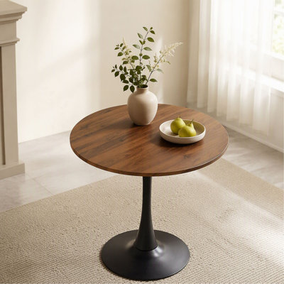 Table de salle à manger ronde, table tulipe circulaire de 23,6 po avec plateau de table épaissi et piédestal en métal, table de bistro moderne Mid-Century pour la cuisine, les petits espaces, le salon et le café