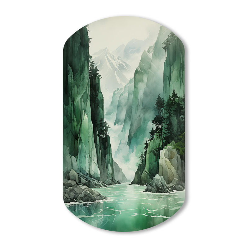 Art mural asymétrique «Green 0 Cliff Glacial Symmetry I - Iceberg Cylinder Shape», H 43 po x l 23 po