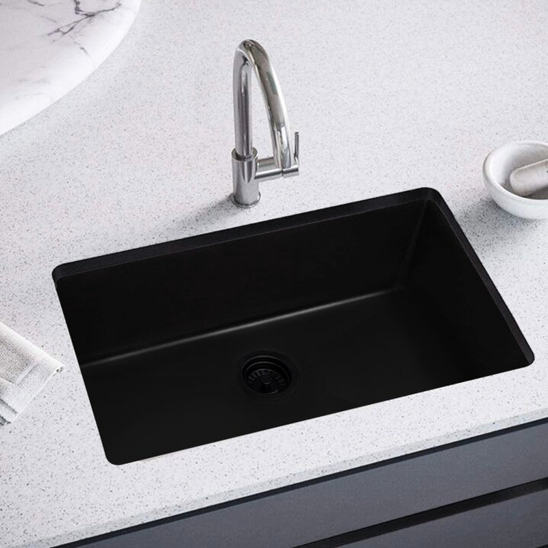 Évier de cuisine 32 po x 19 po en acier inoxydable, noir acier, bol simple et acier fonctionnel 32 po x 19 po, encastré, teinté, polyvalent