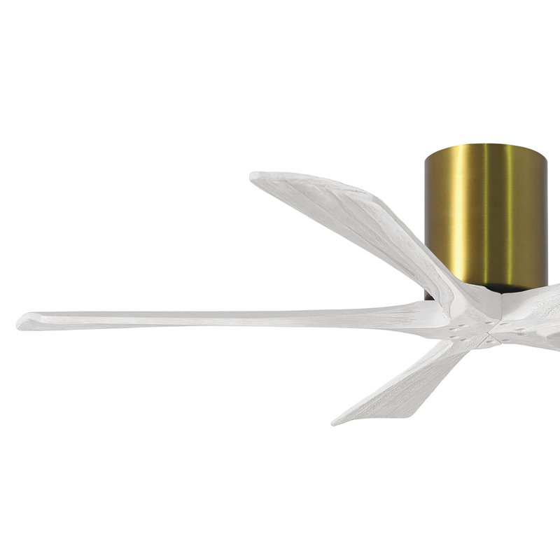 60" Irene 5-Blade Hugger Ceiling Fan with Wall Remote, Brushed Brass, Matte White, 52"