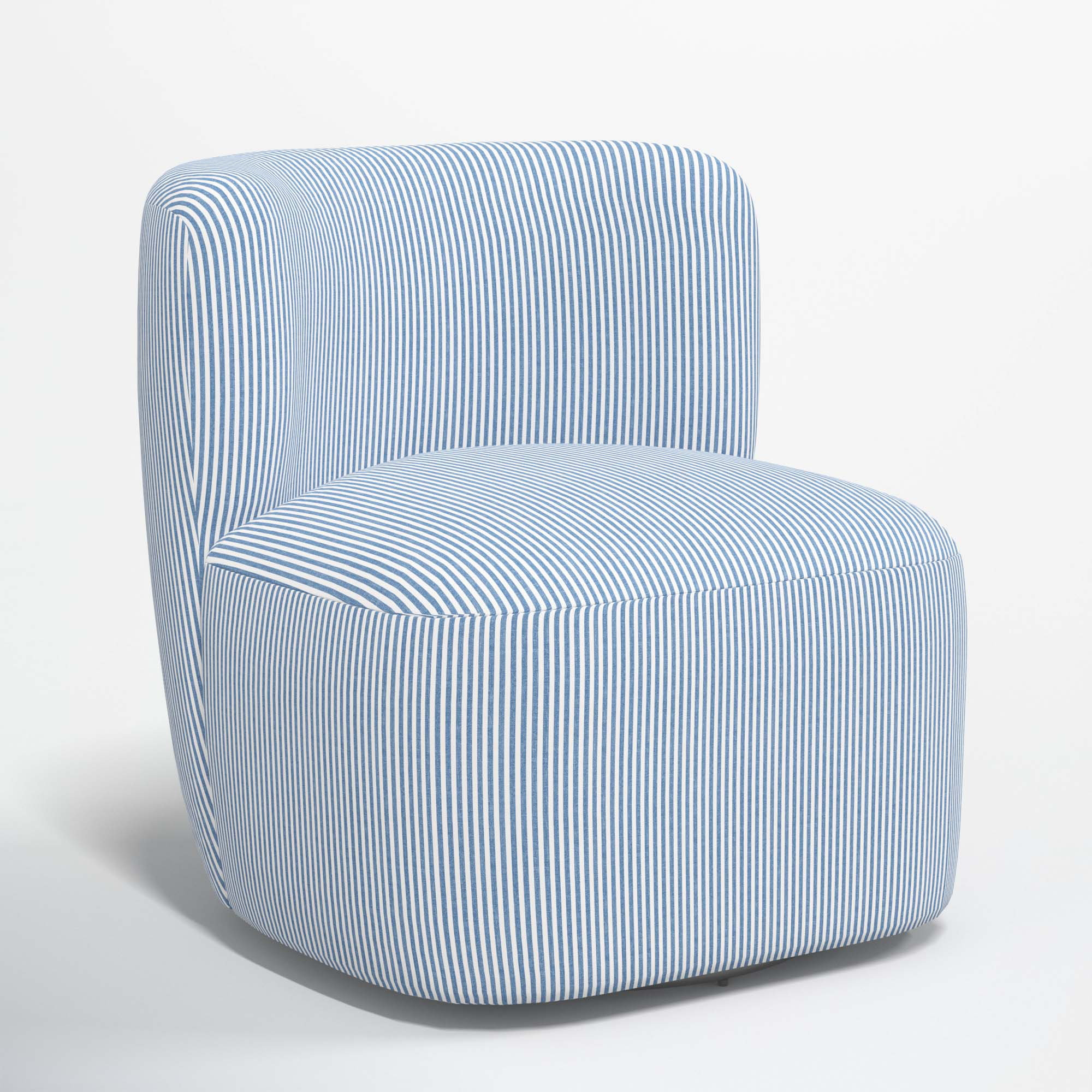 Mariza Upholstered Swivel Slipper Chair, Prep Stripe Blue