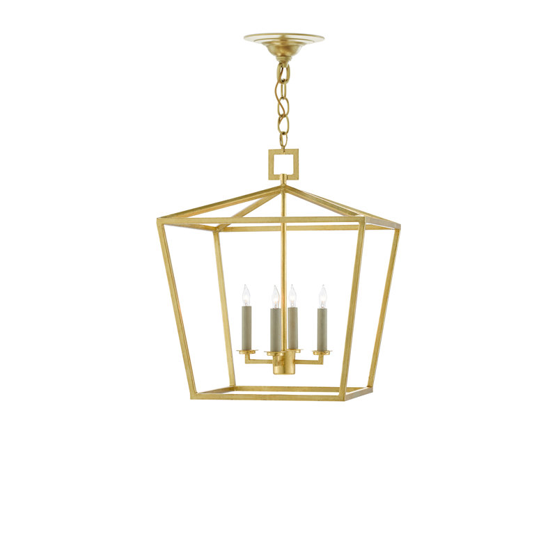 Lustre géométrique à 4 lumières Denison, H 22 po x l 18 po x P 18 po, Feuille d'or contemporaine
