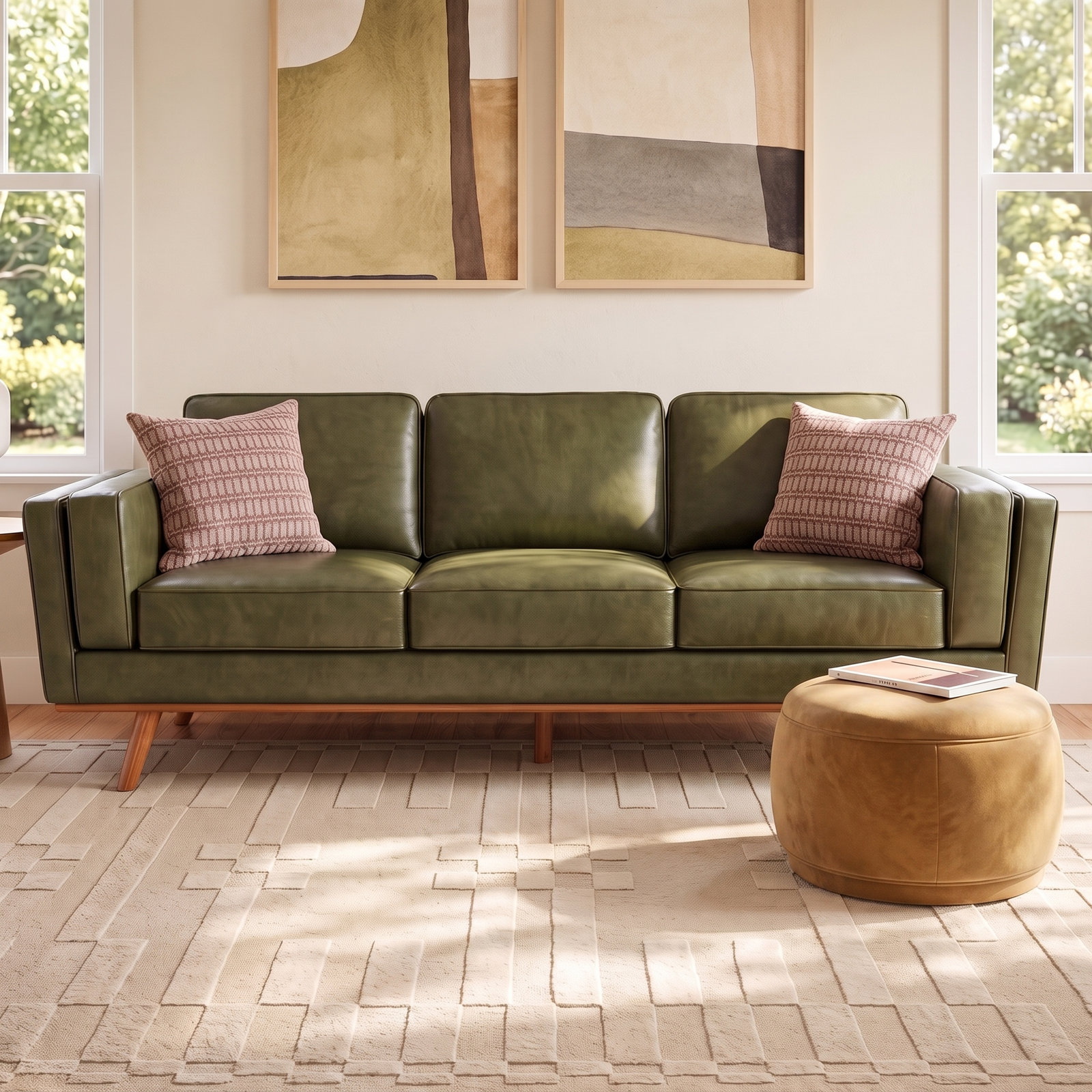 Reeves 84'' Vegan Leather Sofa, Olive Green Faux Leather