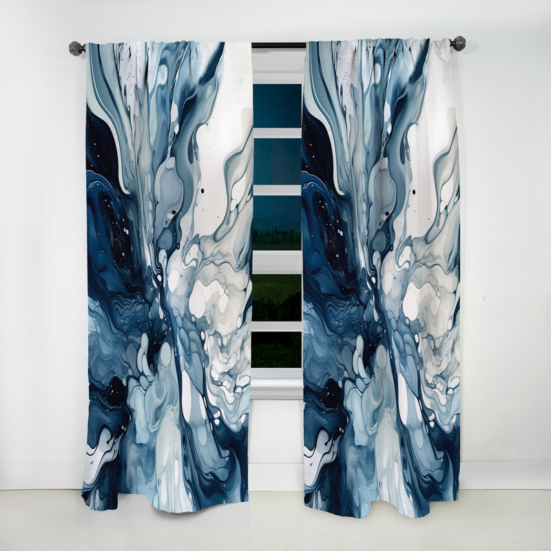 Blue Grey Ethereal Elixir I - Modern Room Darkening Abstract Curtain - 1 Panel, L 52 po x L 95 po