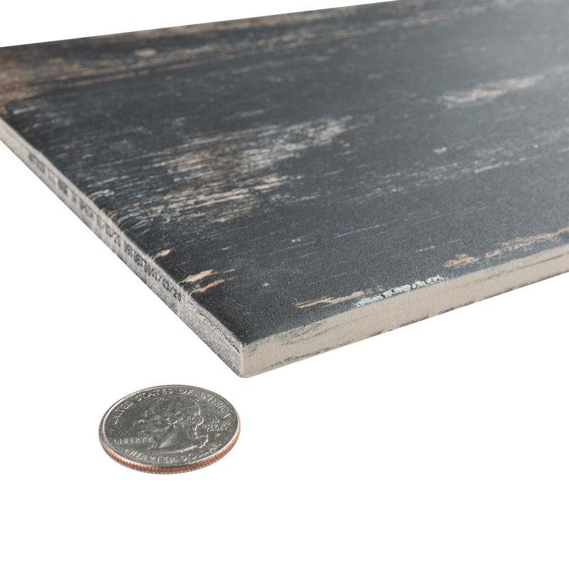 Retro 8" x 24" Porcelain Wood Look Wall & Floor Tile, Black