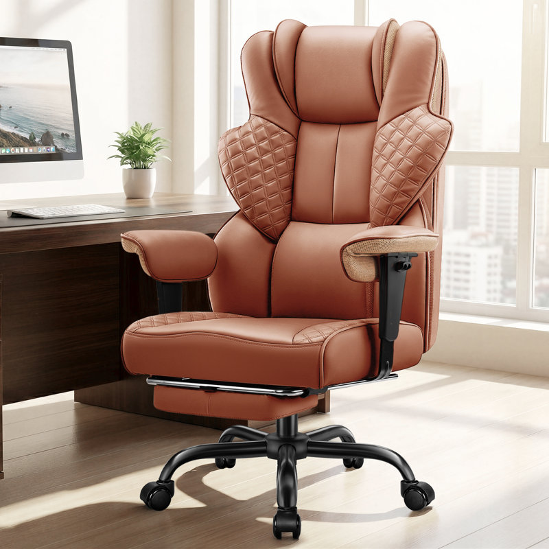 Ergonomic Luxury Office Chair With Footrest, Brown