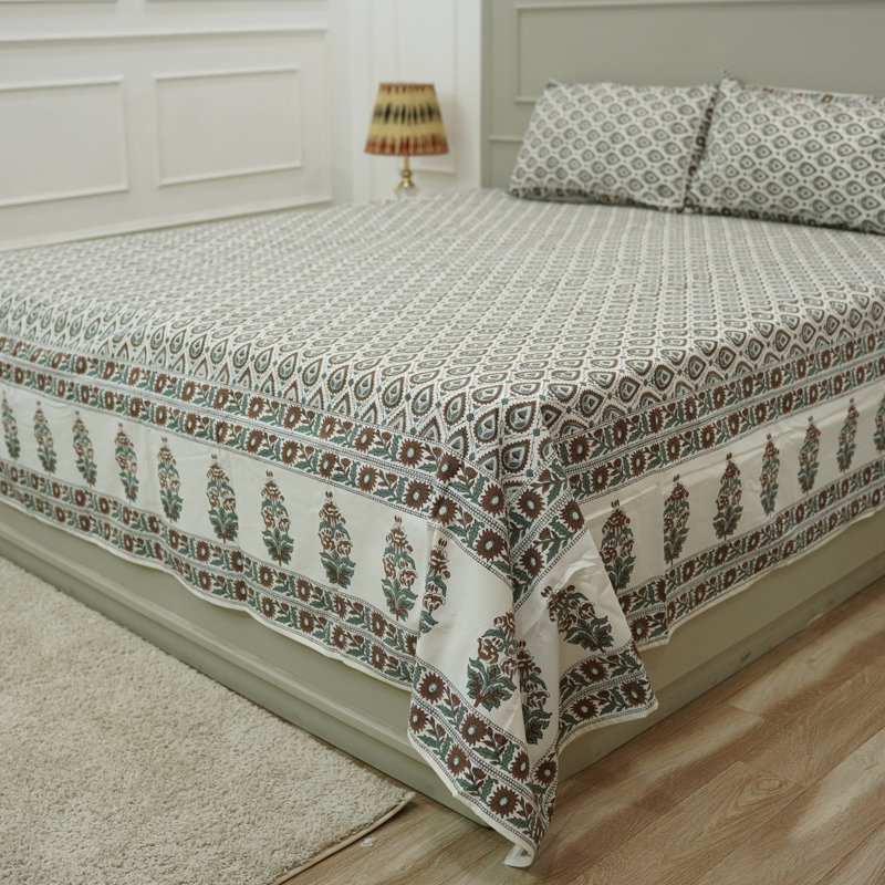 Fabdivine Pure Cotton Bedsheet Set – Handmade Bedsheet with Matching Pillow Covers – Premium Bedding, Panpatti,