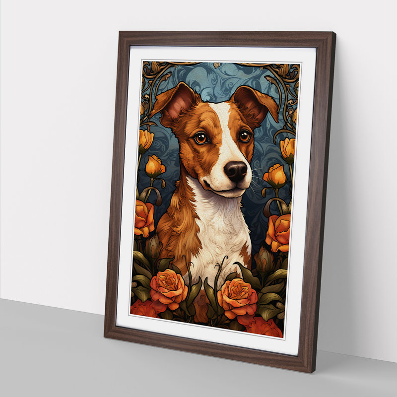 Jack Russell Art Nouveau Art - Framed Print, Walnut Framed, 64cm H x 46cm W x 2cm D