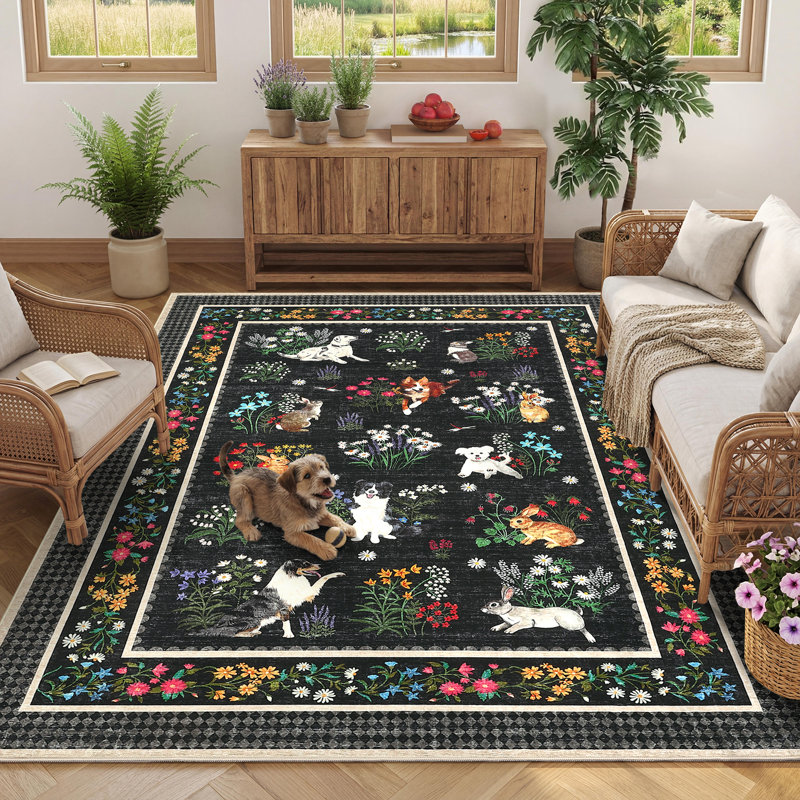 Tapis lavable à la machine Whimsical, Noir, 5 x 7 pi