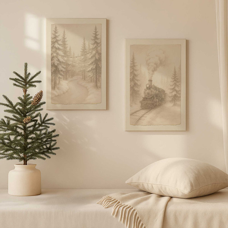 «Snowfall Sketches», ensemble de 2 impressions sur toile, 13" H x 18" W, Impression encadrée sans passe-partout, Blanc opaque