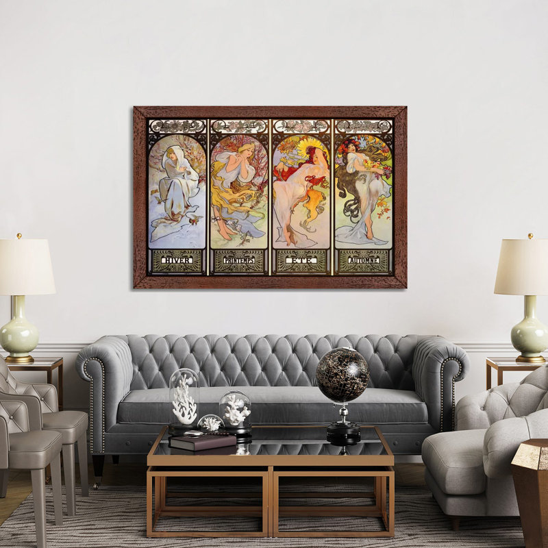 Les Saisons by Alphonse Mucha - Painting on Canvas, 66.04 cm H x 45.72 cm W, Brown