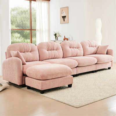 Cushion 4 - Seat Pink Soft Chenille Modular L Shaped With , Ergonomic Sectional Couch Chenille, And For Minimalist Bedrooms