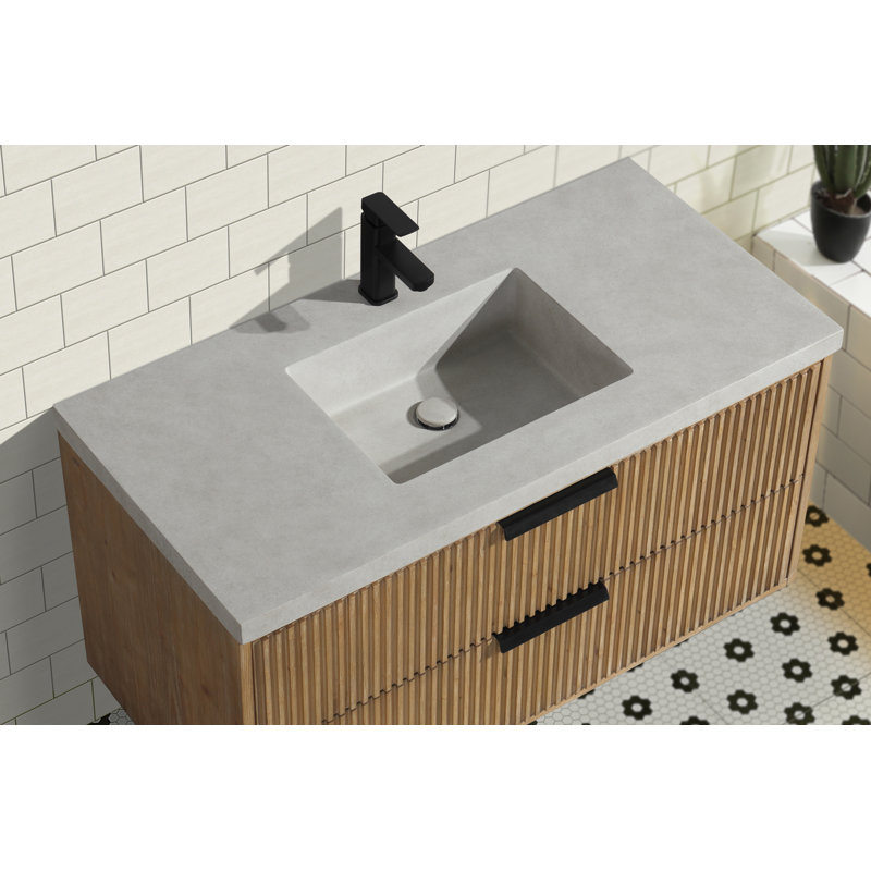 San Diego 42" Weathered Fir Floating Bathroom Vanity with Concrete Countertop