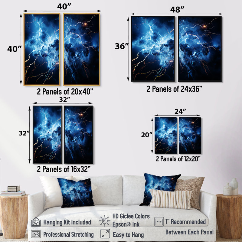 Lightning Electrifiant Symphony - Paysages, art mural foudre, H 32 po x l 32 po, Toile tendue, Ne s’applique pas
