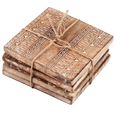 Wood Square 4 Piece Coaster Set