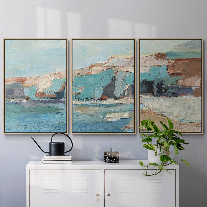 Turquoise Cliff Wall II, reproduction sur toile 3 pièces, H 40 po x l 78 po x P 2 po, Naturel