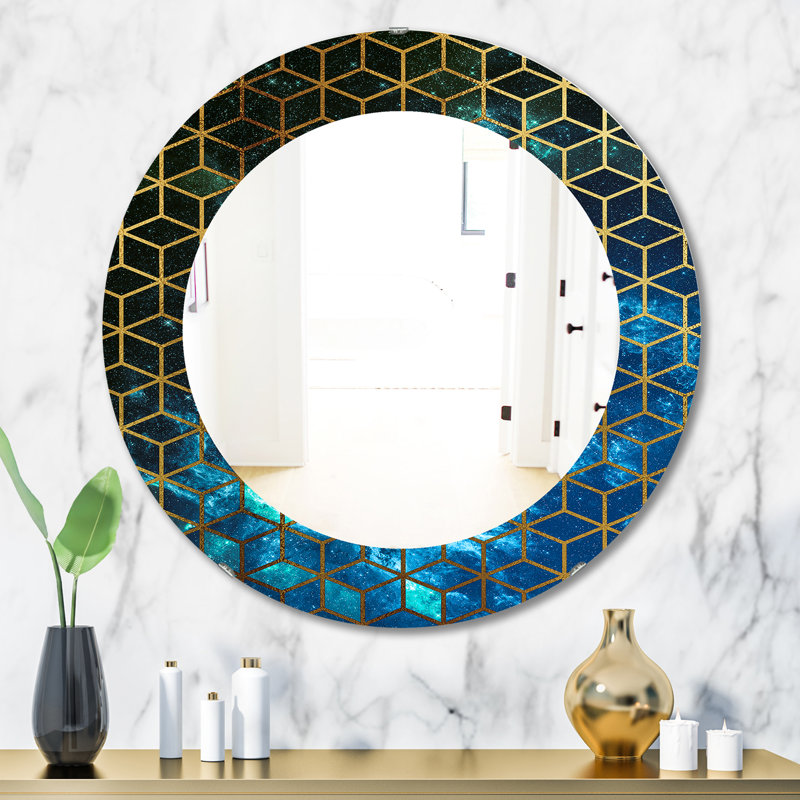 Capital Honeycomb Contemporary Accent Mirror, 31.5" H x 31.5" W, Blue/Gold