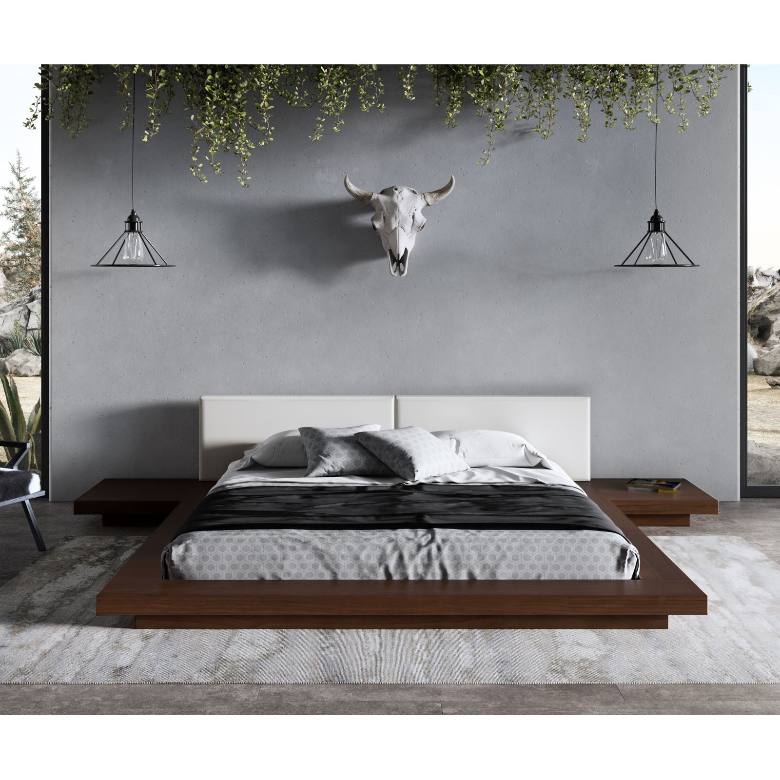 Andzela Platform Bed, Walnut/White, Eastern King