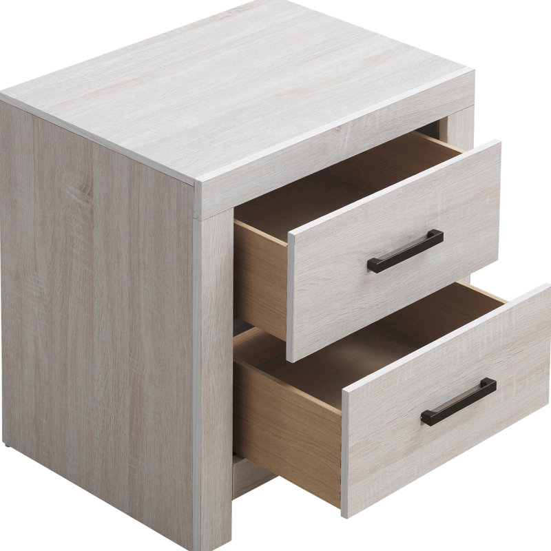 Table de chevet à 2 tiroirs avec poignées blanc côtier et bronze foncé mat, fonctionnalité de chambre à coucher, hauteur de 23,5 pouces avec design rectangulaire élégant pour le rangement, hauteur de l 21,6 po x profondeur 15,83 po