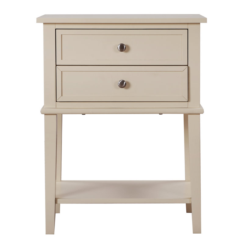 Marydel 2 Drawer Mid Century Modern Nightstand Bed Side Table Wood Nightstand Small Dresser For Bedroom, Beige