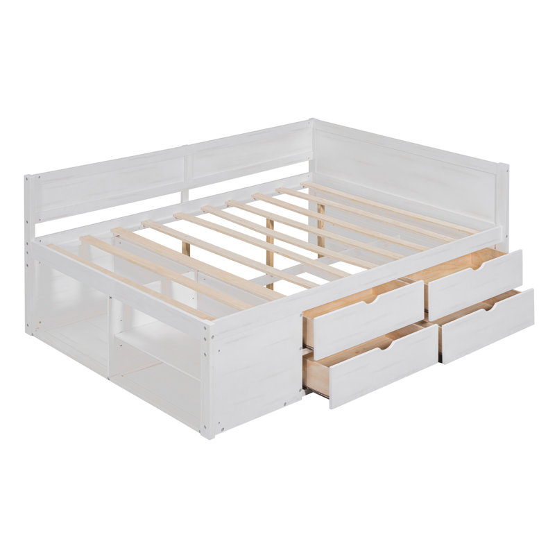 Daybed With Drawers And Shelves, White, Full