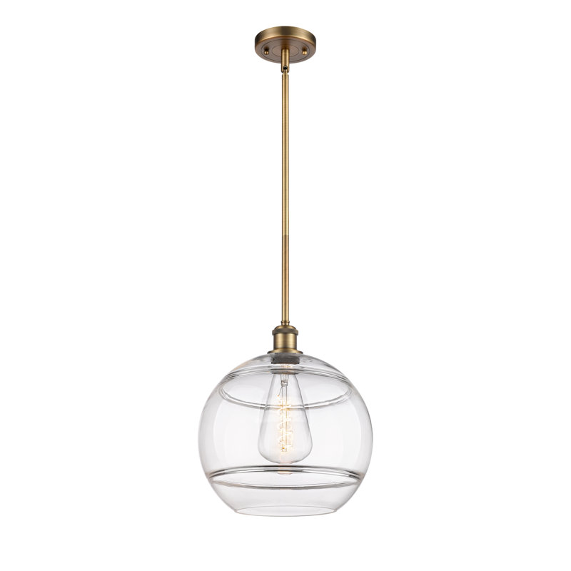 Luminaire suspendu avec tige 1 lumière Ballston Bienes-516-G556, H 13,38 po x l 12 po x P 12 po, Transparent, Laiton brossé