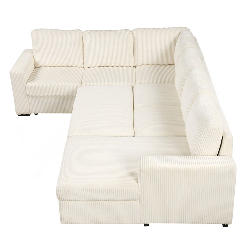 Canapé d'angle en U en velours côtelé avec méridienne avec rangement, canapé surdimensionné à 6 places, avec ports USB, convient au salon, au bureau et aux espaces spacieux