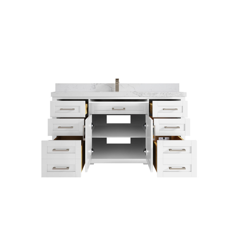 Graelyn 60'' Single Bathroom Vanity with Quartz Top, Calacatta Nuvo