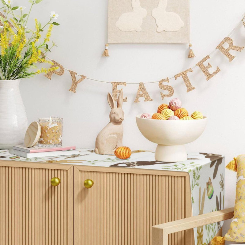 Easter Table Runner Decorations Spring Bunny Decor Rabbit Carrot Linen Spring Easter Decorations For Kitchen Dining Indoor Outdoor Home Party Table Decor