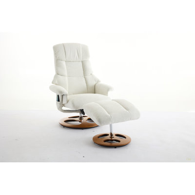 31.8" Contemporary Chenille Recliner And Ottoman With Swiveling Metal Base