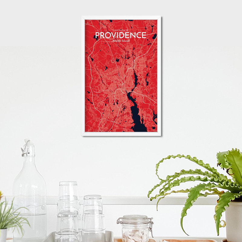 Providence, carte de la ville, impression, H 17 po x l 11 po, Rouge / Bleu marine