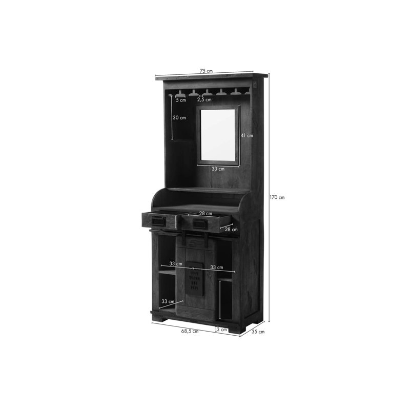 Railway 75cm Solid Wood Bar Cabinet