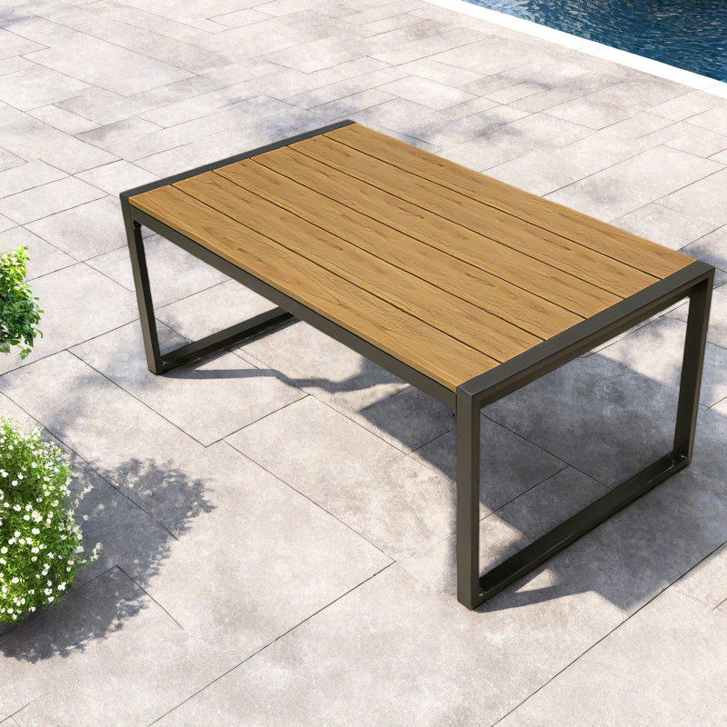 Tables de patio durables, plateau d'aspect bois d'acier, table basse d'extérieur moderne