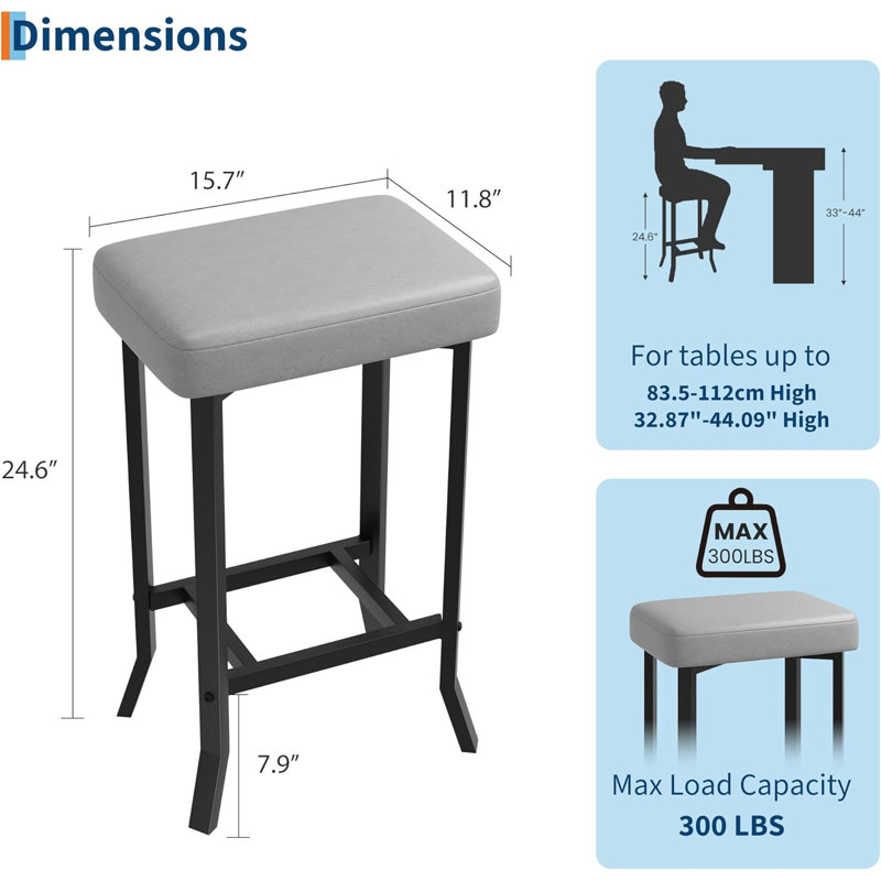24.6'' Bar Stools, Premium Faux Leather Barstools with Irregular Legs