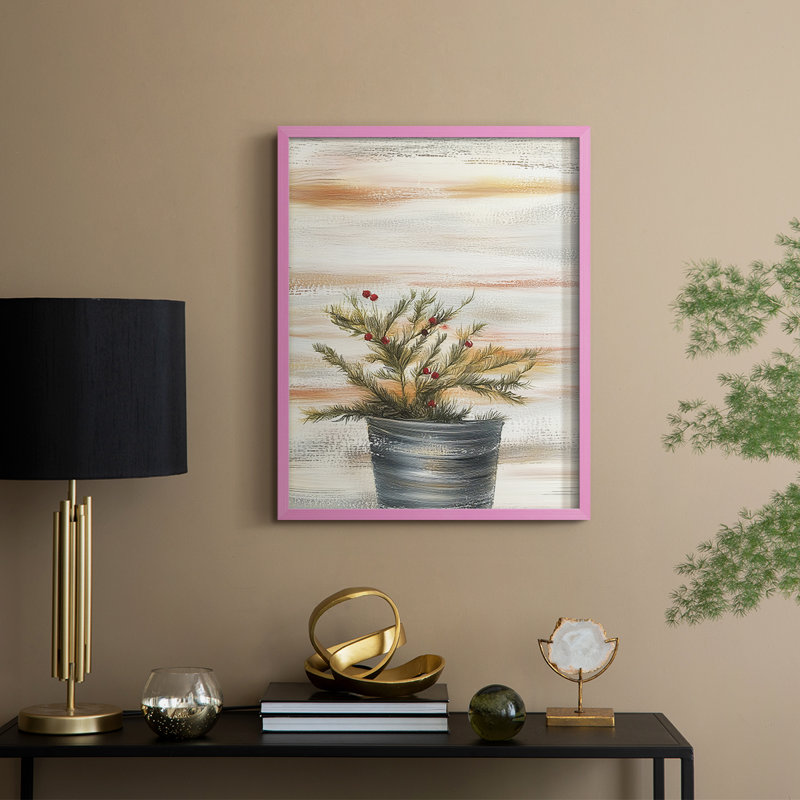 «Christmas Holiday Art DCCXLII», reproduction d'art encadrée - bois massif, H 11 po x l 9 po, Rose
