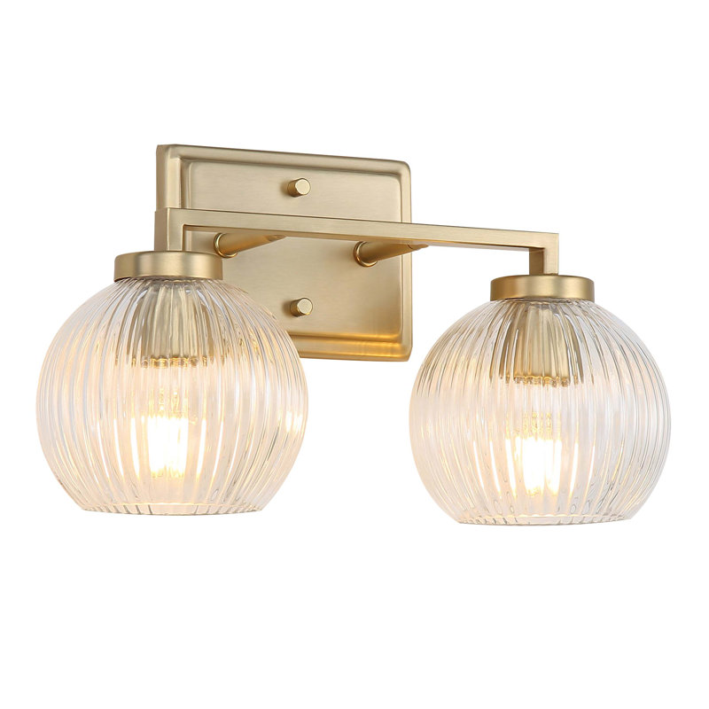 Ensemble de meuble-lavabo 2 lumières avec abat-jour côtelé Nella, Bronze champagne brossé