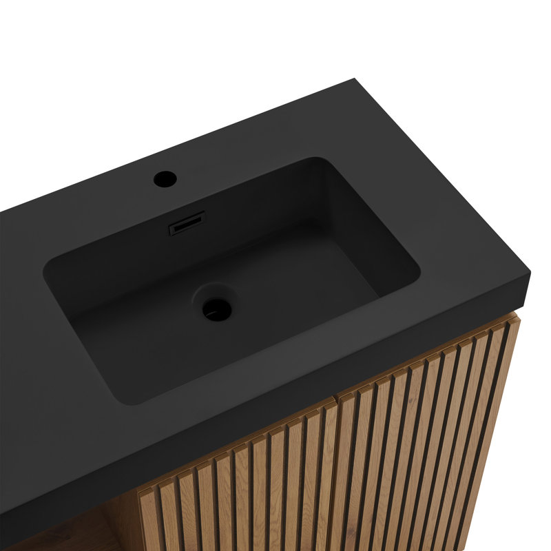 Meuble-lavabo en chêne noueux avec lavabo GALAN, Noir