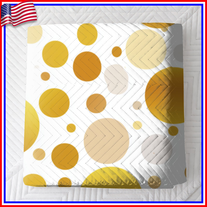 Gold White Circles Quilted Bedspread All Sizes, King