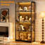 Vitrine avec portes en verre, vitrine à 4 niveaux avec 3 lumières colorées pour objets de collection, trophée bibliothèque pour livres, vitrine en verre avec capteur de corps humain, armoire de rangement, noir-2023261267