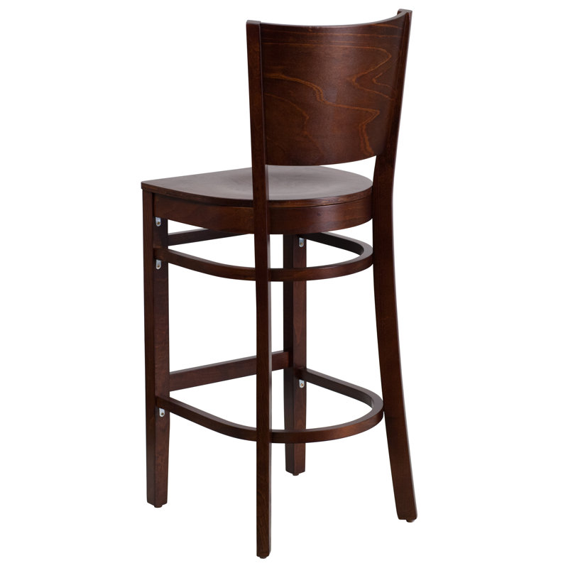 Kadircan Solid Back Wooden Restaurant Barstool, Walnut, 1