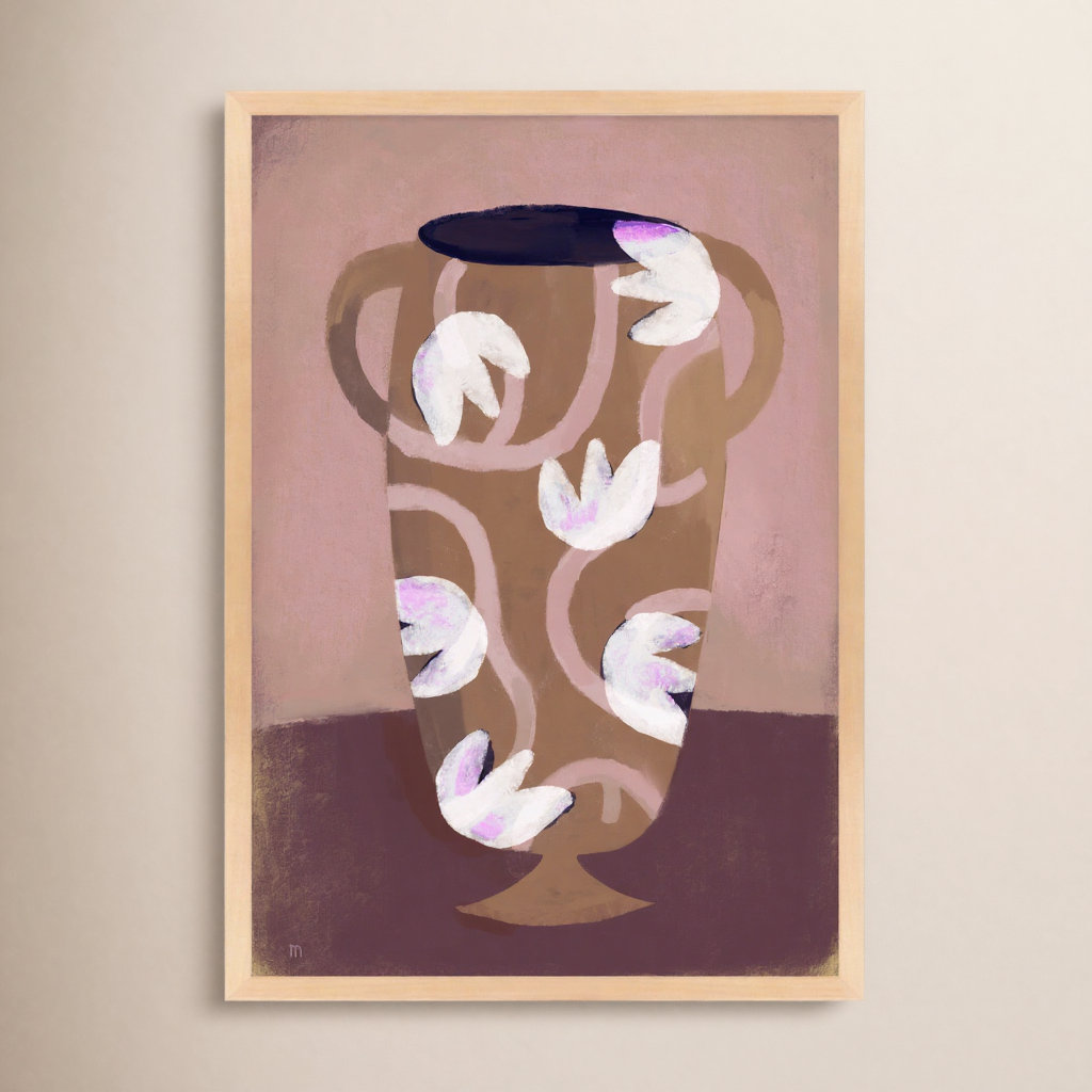 Flowered Vase Print by Marco Marella, 38" H x 26.5" W, Maple Framed Paper