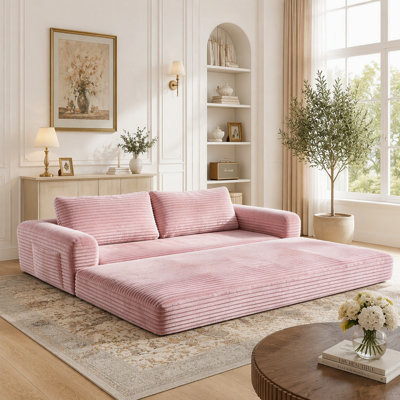 Canapé-lit futon convertible avec assise profonde, matelas pliable en velours côtelé pour le salon