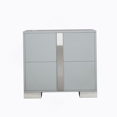 Elegant Nightstand With Metal Foot, Mirrored Bedside Table With 2 Drawers