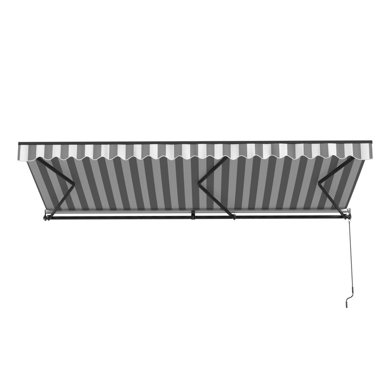 Auvent de patio motorisé rétractable - cadre noir, Gris / Blanc, l 16 pi x P 10 pi, À rayures