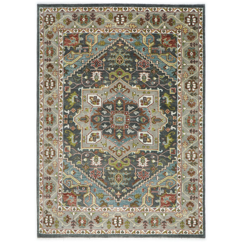 Tapis gris en laine noué à la main 10 pi 3 po x 14 po Oushak, Rectangle 10 pi 3 po x 14 pi