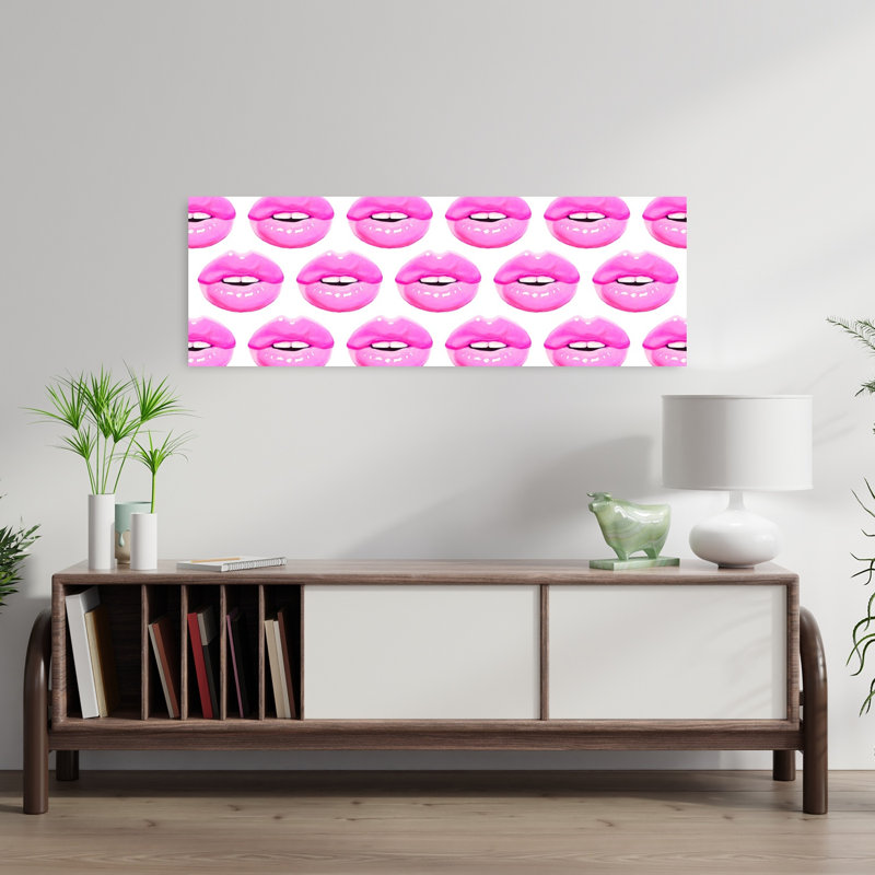 Art mural moderne rose brillant à lèvres brillantes, H 12 po x l 36 po