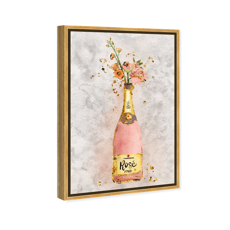 Champagne Rosado - peinture sur toile, H 20 po x l 30 po x P 1,5 po, Toile avec cadre doré
