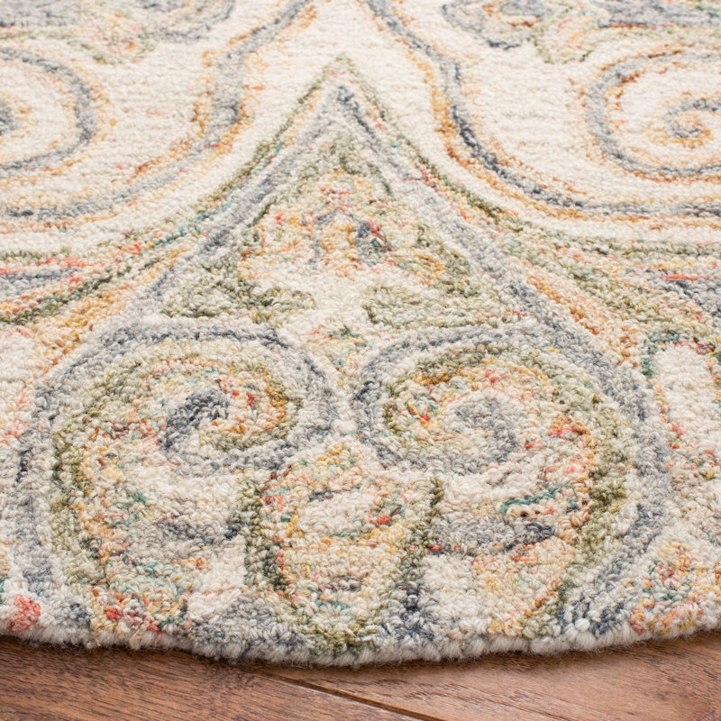 Prospe Hand Tufted Wool Floral Rug, Round 6'