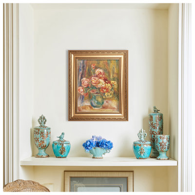 Vase of Roses by Pierre-Auguste Renoir Painting Reproductions World Classic Reproductions For HomeDecor,Gold Frame